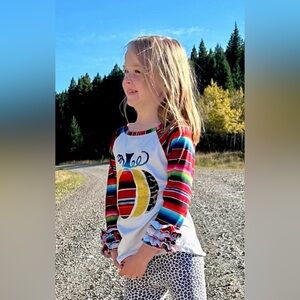 Serape Pumpkin Ruffle Sleeve Top Halloween